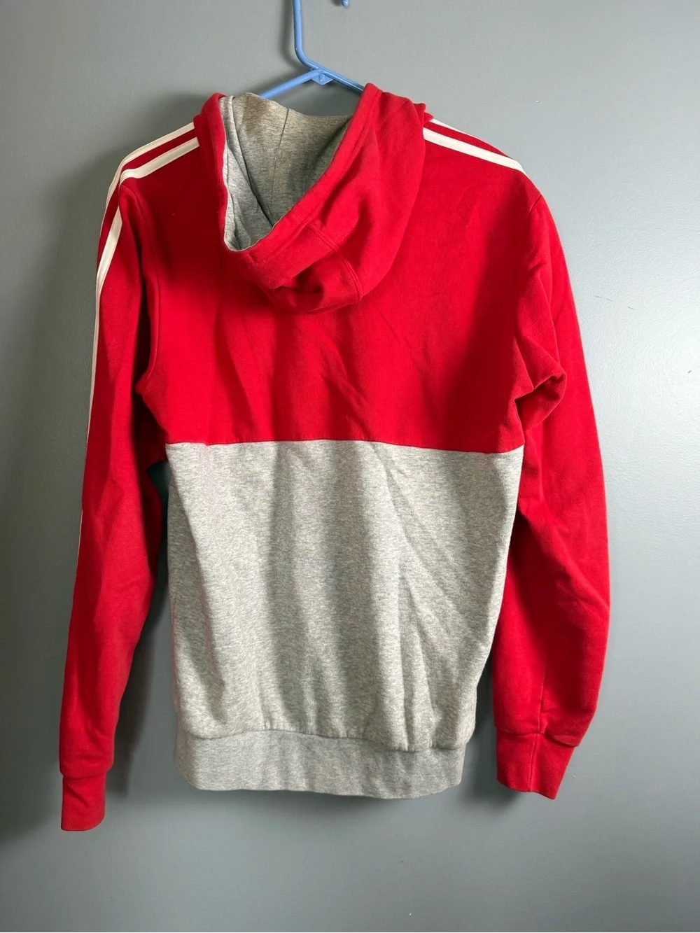 Adidas Mens Red & Gray Colorblock Pullover Hoodie w/ Large Letters Size S
